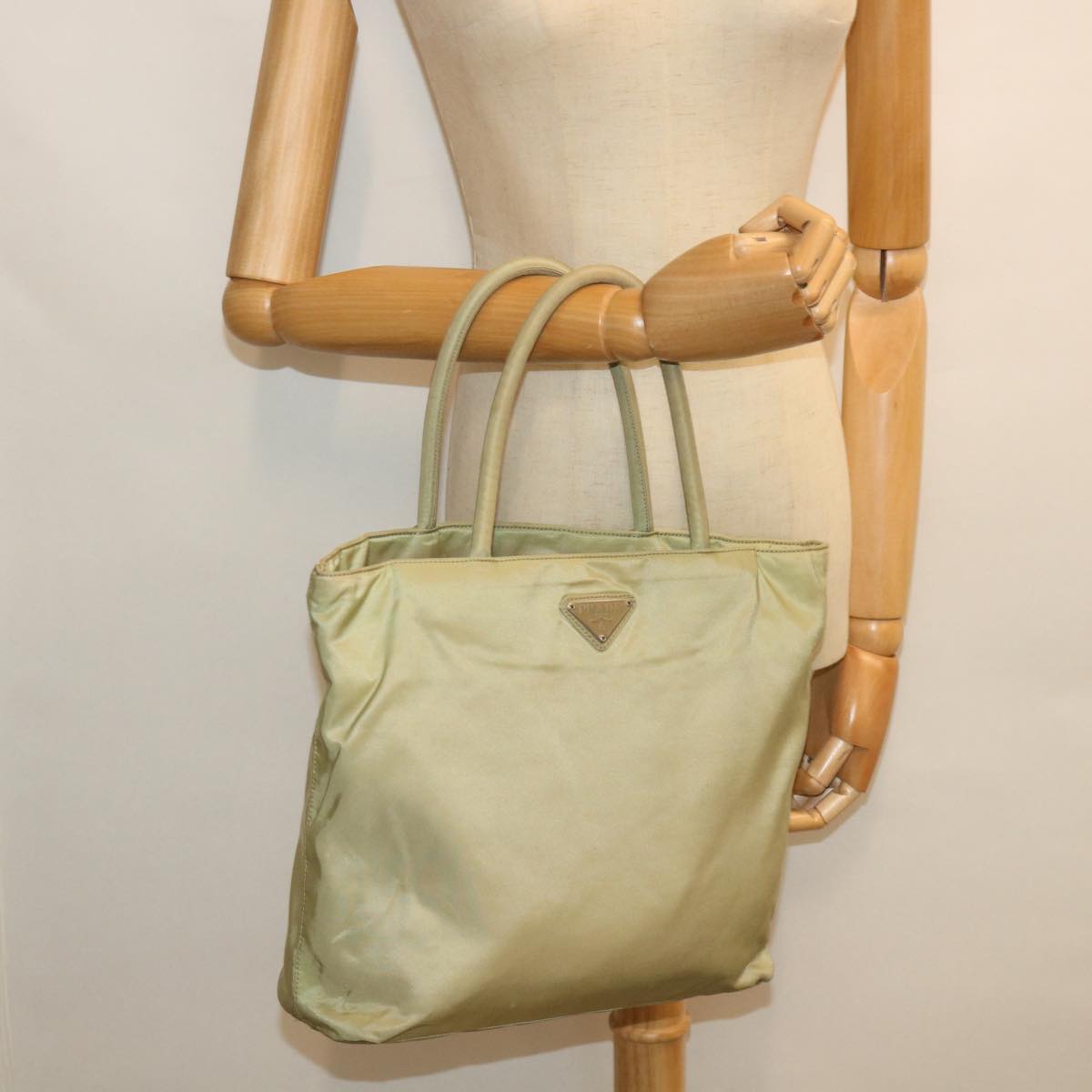 PRADA Hand Bag Nylon Beige Auth 56278