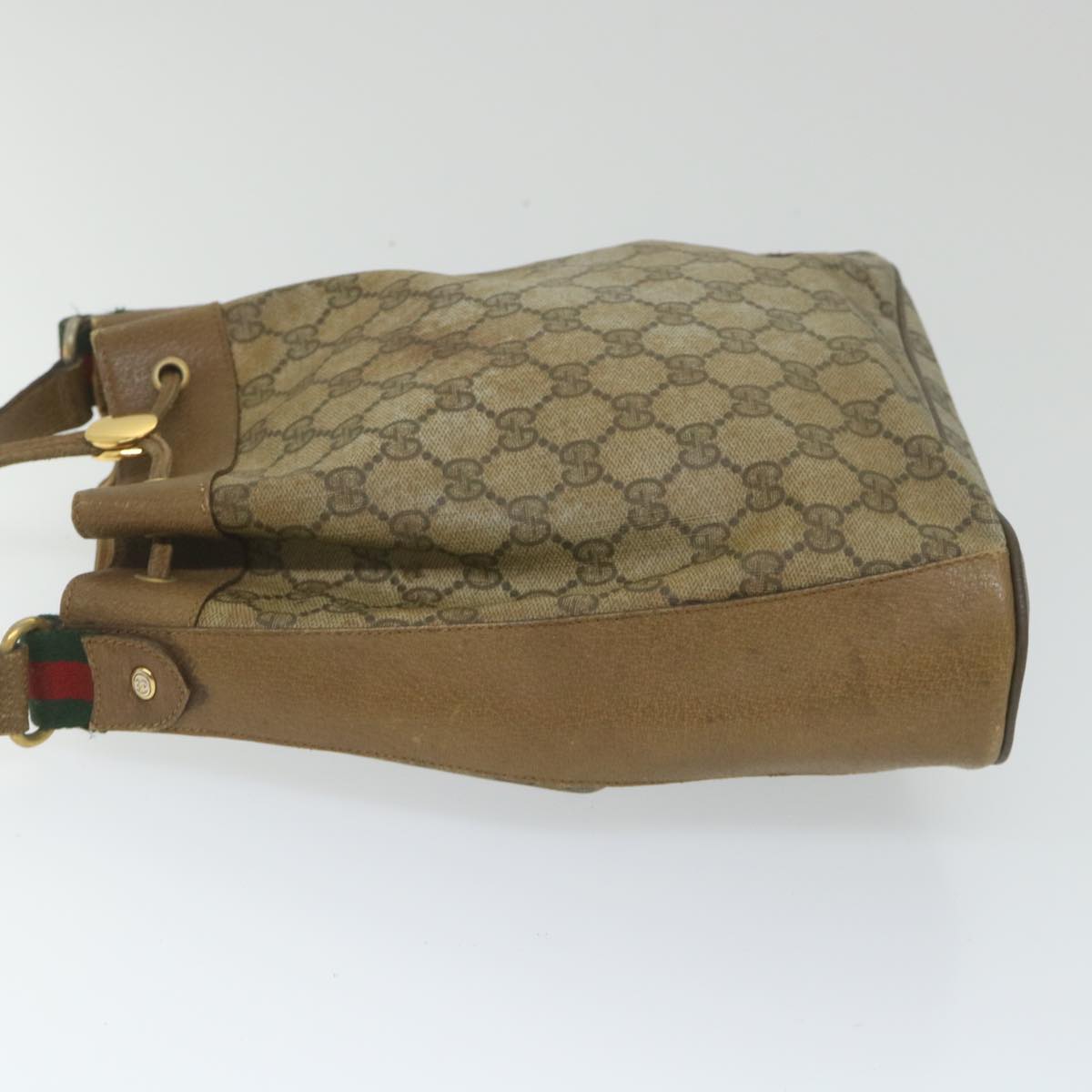 GUCCI GG Canvas Web Sherry Line Shoulder Bag PVC Leather Beige Green Auth 56288