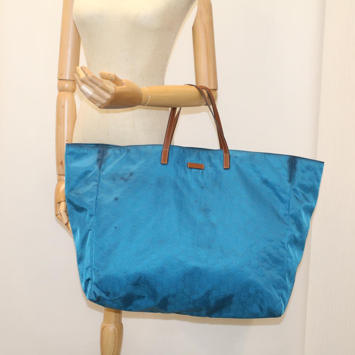 GUCCI GG Canvas Tote Bag Blue 286198 Auth 56293