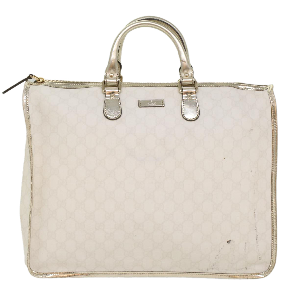 GUCCI GG Supreme Hand Bag PVC Leather White 189899 Auth 56294