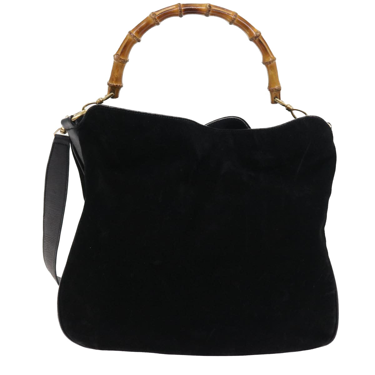 GUCCI Bamboo Shoulder Bag Suede 2way Black Auth 56296