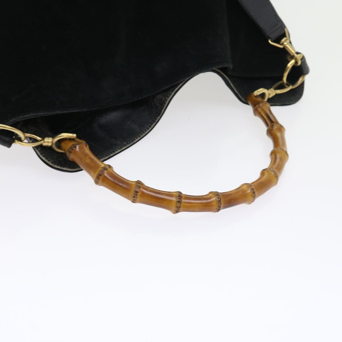 GUCCI Bamboo Shoulder Bag Suede 2way Black Auth 56296