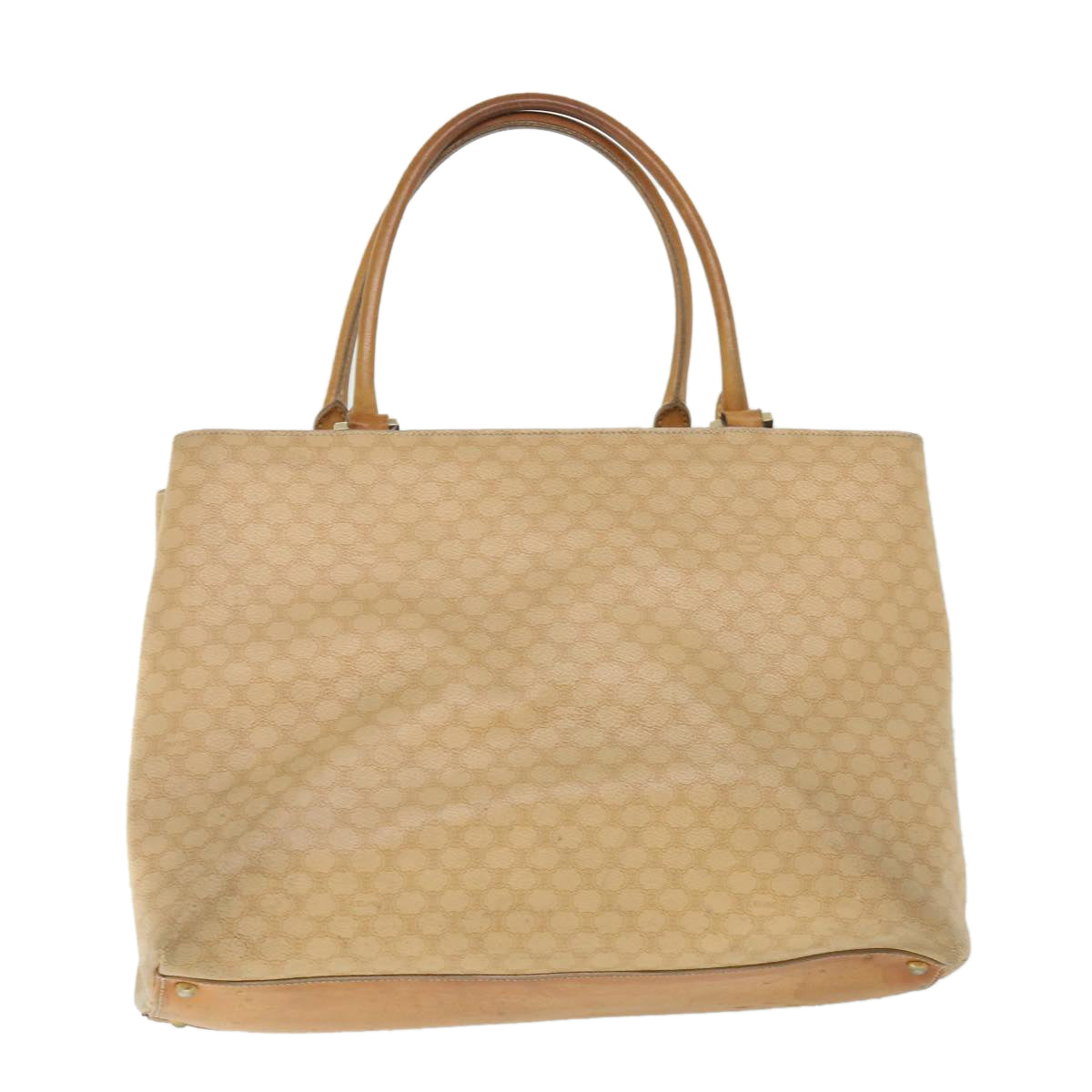 CELINE Macadam Canvas Tote Bag PVC Leather Beige Auth 56305