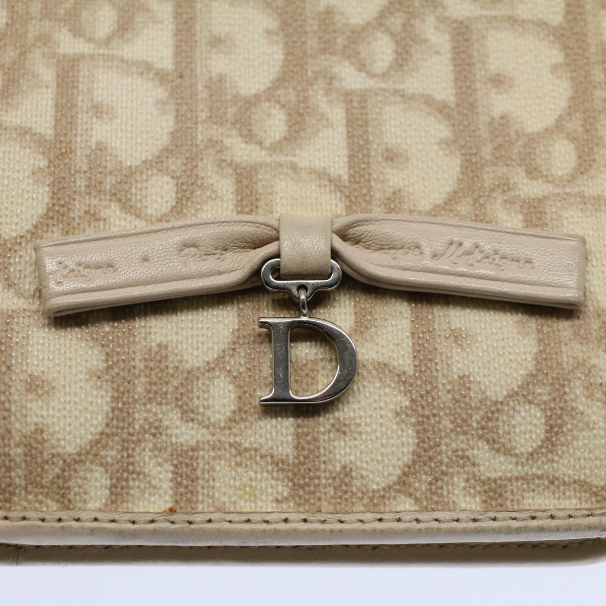 Christian Dior Trotter Canvas Pass Case PVC Leather Beige Auth 56365