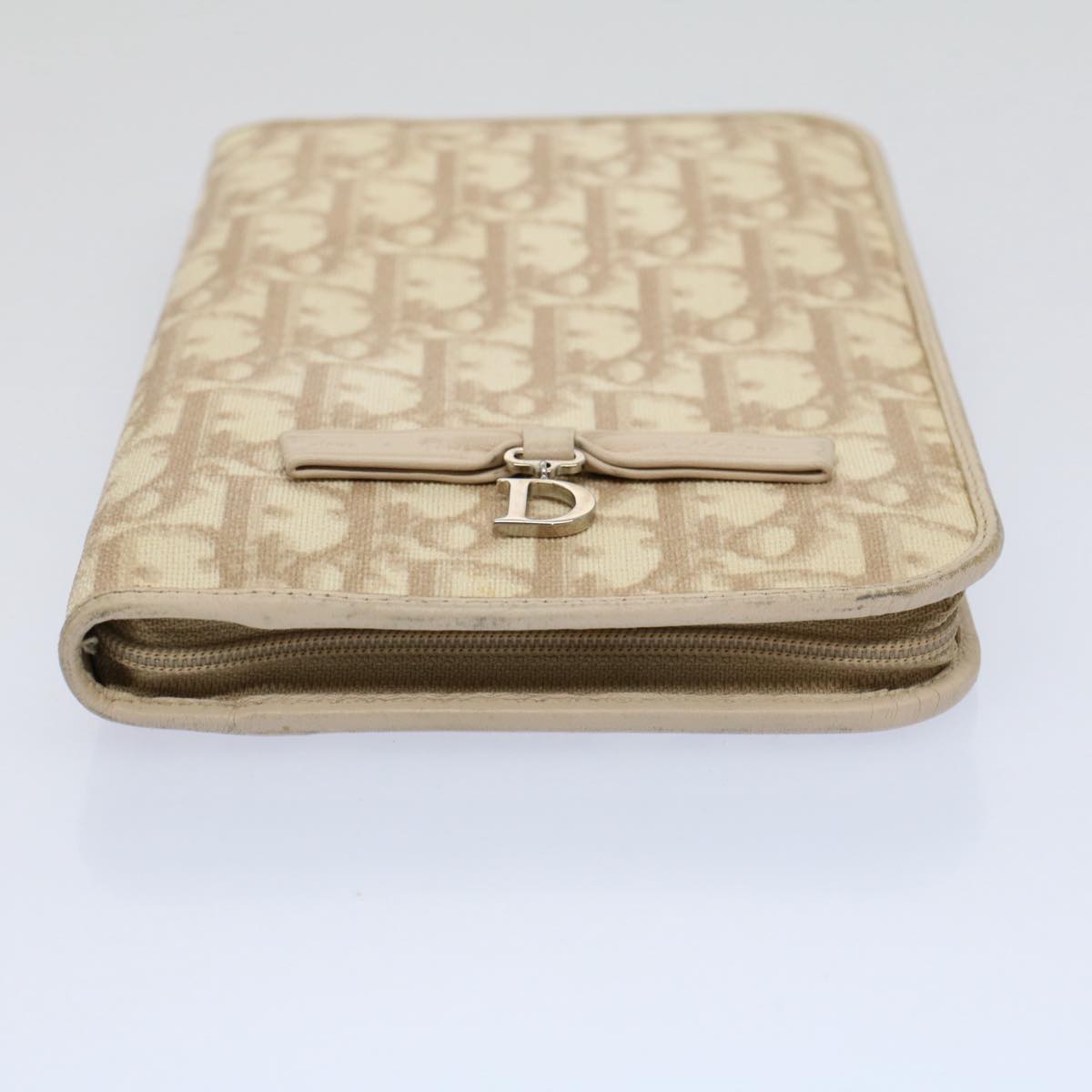 Christian Dior Trotter Canvas Pass Case PVC Leather Beige Auth 56365