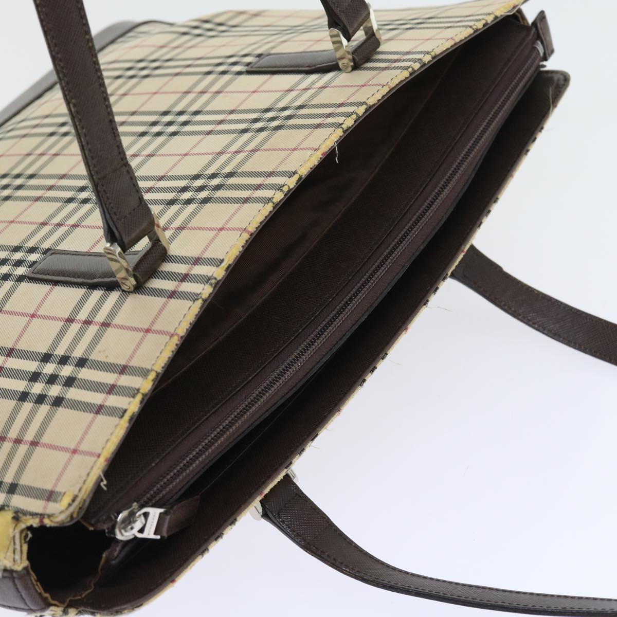 BURBERRY Nova Check Tote Bag Canvas Beige Auth 56398