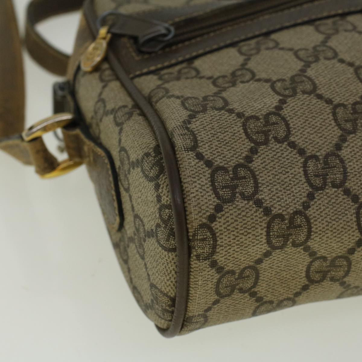 GUCCI GG Canvas Web Sherry Line Shoulder Bag PVC Leather Beige Green Auth 56454