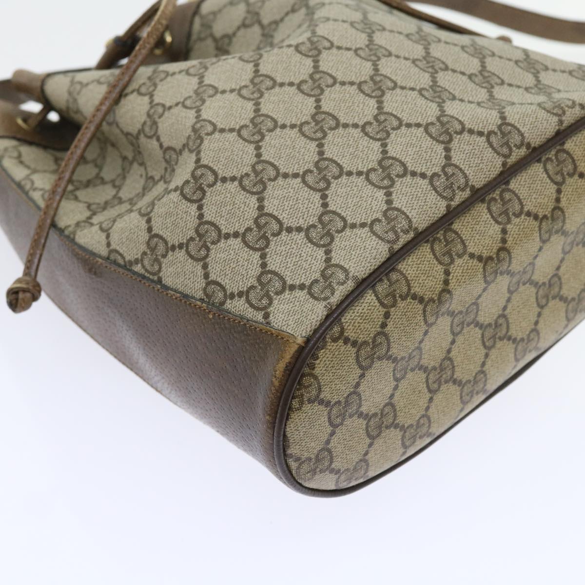 GUCCI GG Canvas Web Sherry Line Shoulder Bag PVC Leather Beige Green Auth 56564