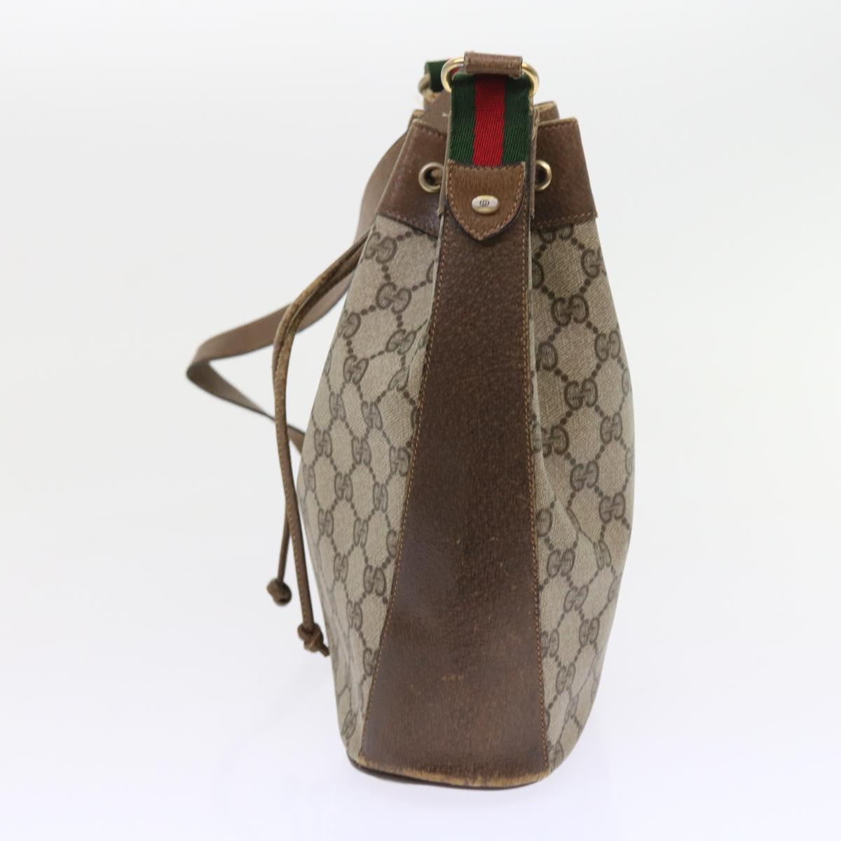 GUCCI GG Canvas Web Sherry Line Shoulder Bag PVC Leather Beige Green Auth 56564