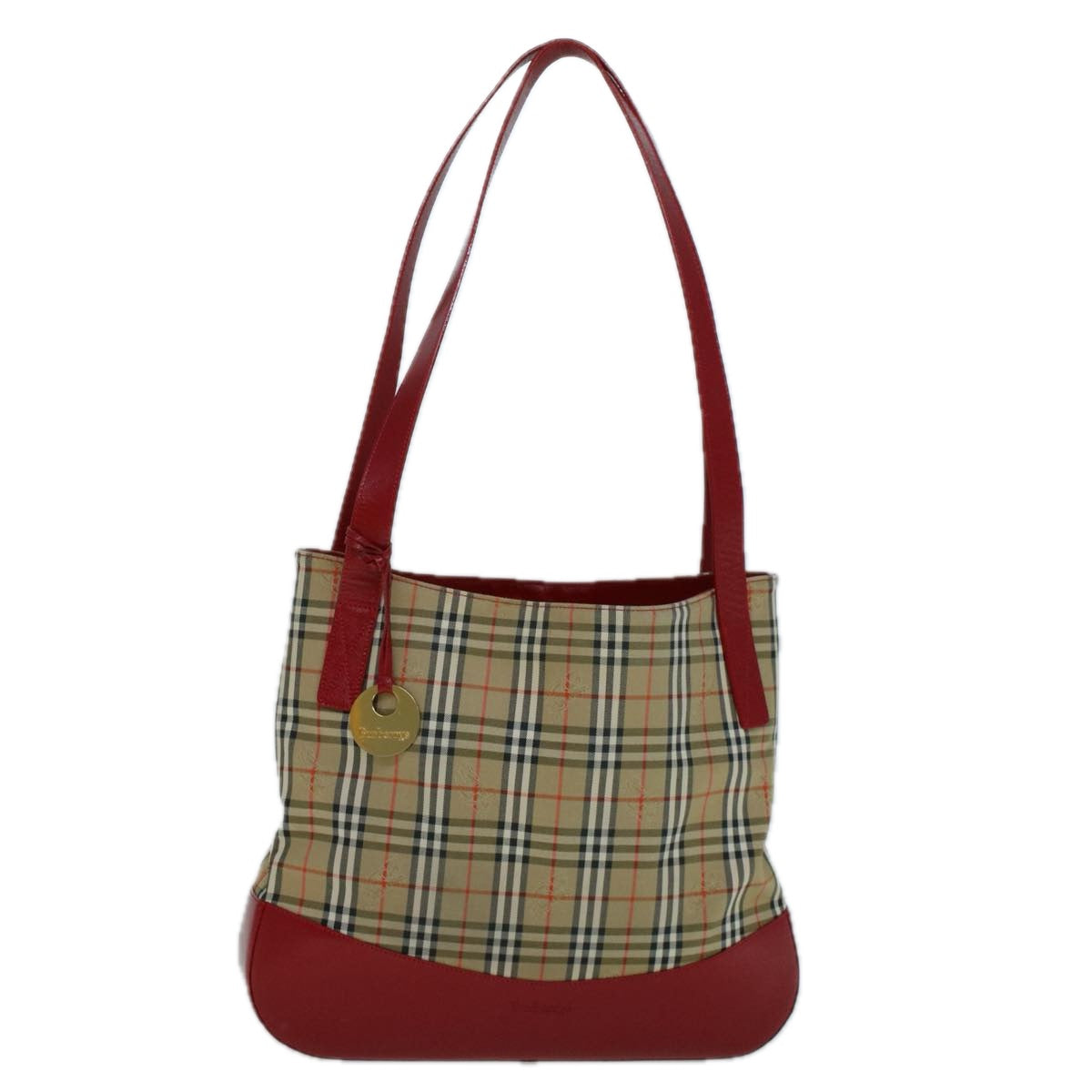 Burberrys Nova Check Tote Bag Canvas Beige Red Auth 56573