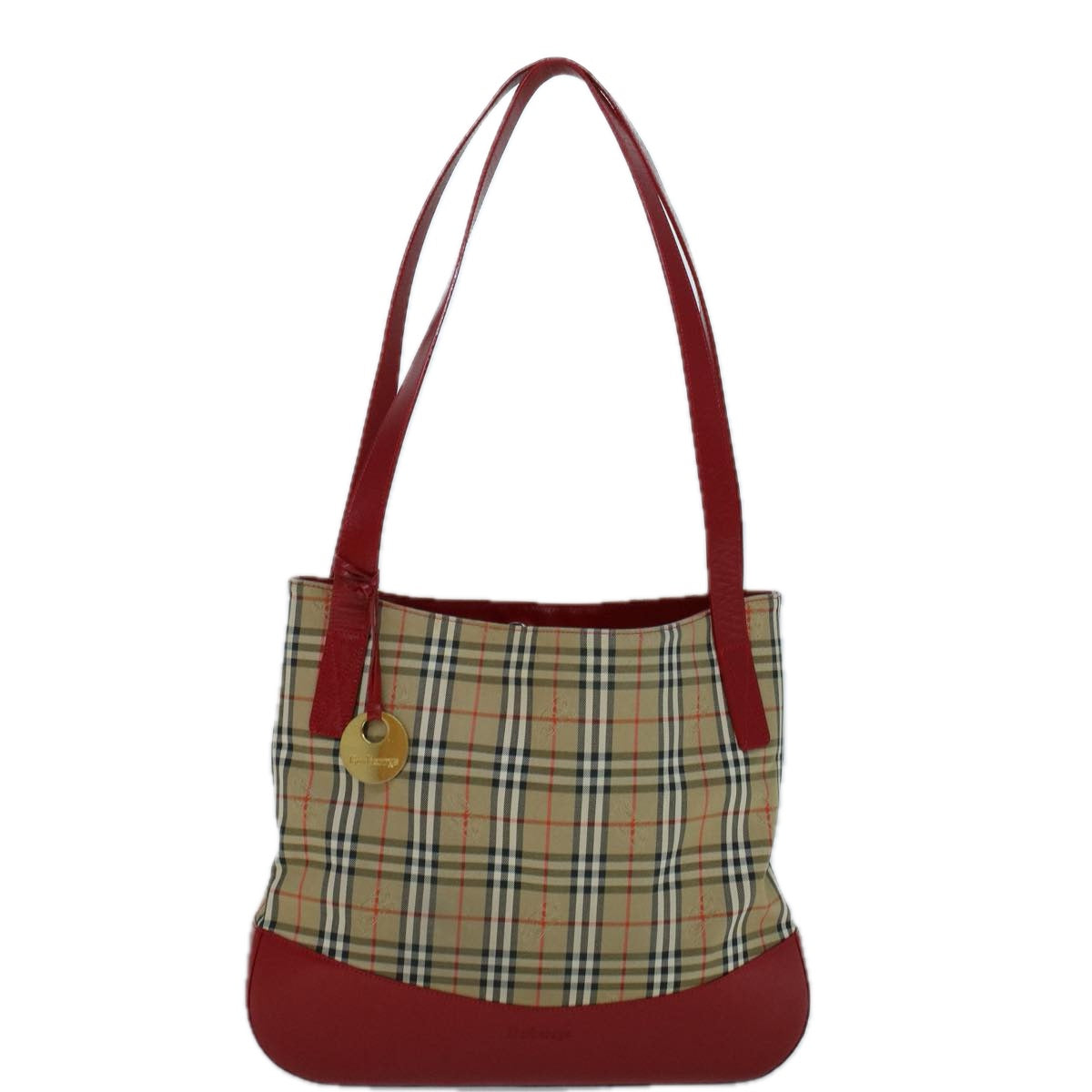 Burberrys Nova Check Tote Bag Canvas Beige Red Auth 56573