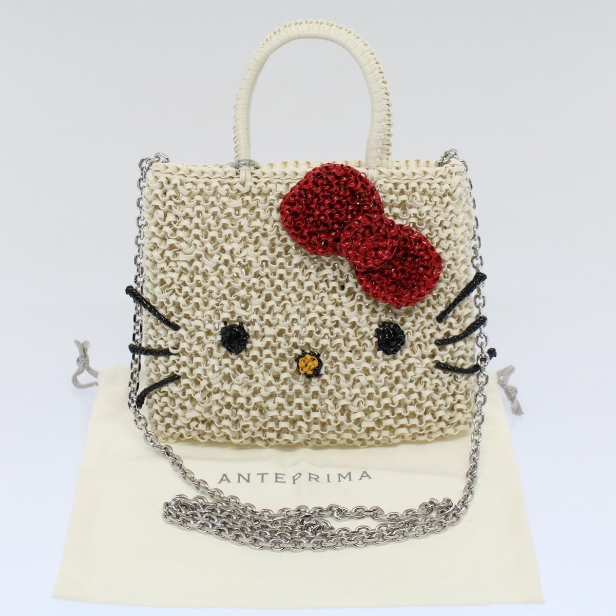 ANTEPRIMA Hello Kitty Chain Wire Shoulder Bag Plastic 2way White Red Auth 56580