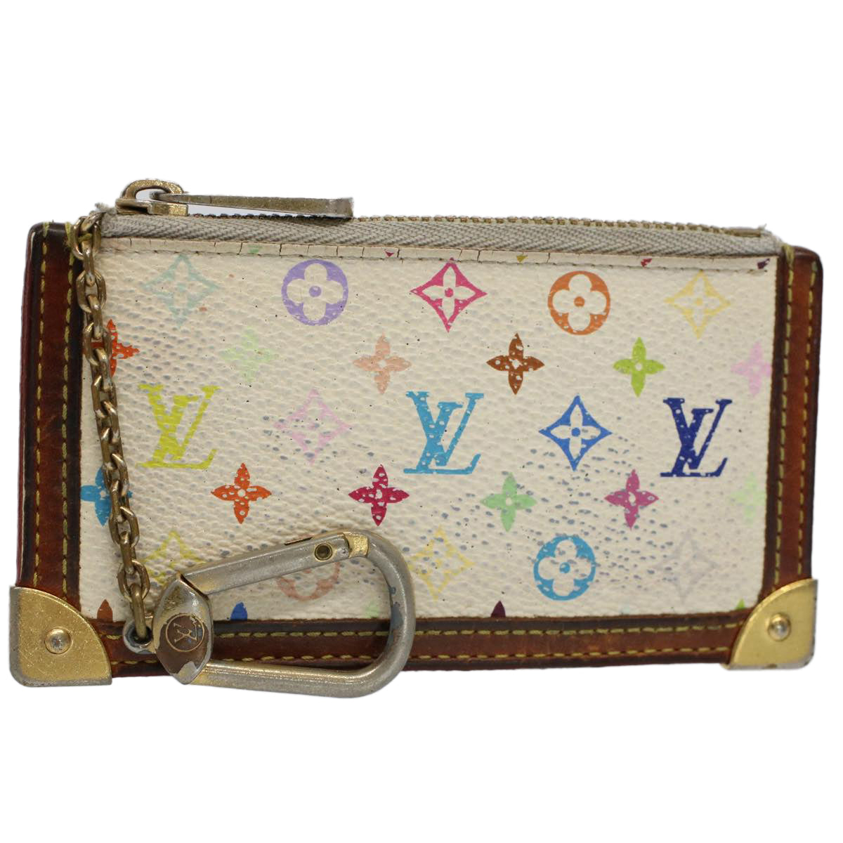 LOUIS VUITTON Monogram Multicolor Pochette Cles Purse White M92655 Auth 56609