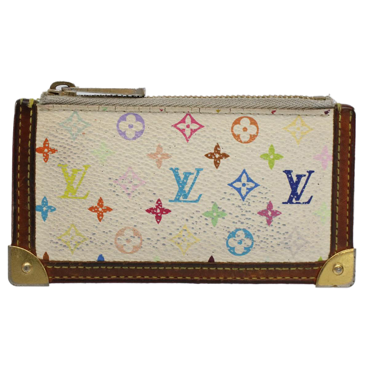 LOUIS VUITTON Monogram Multicolor Pochette Cles Purse White M92655 Auth 56609