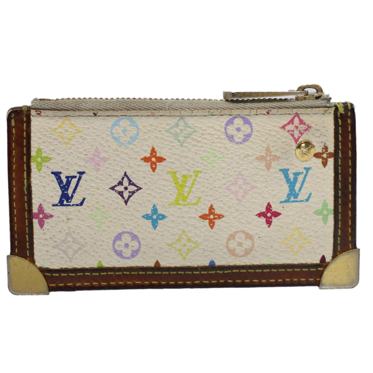 LOUIS VUITTON Monogram Multicolor Pochette Cles Purse White M92655 Auth 56609