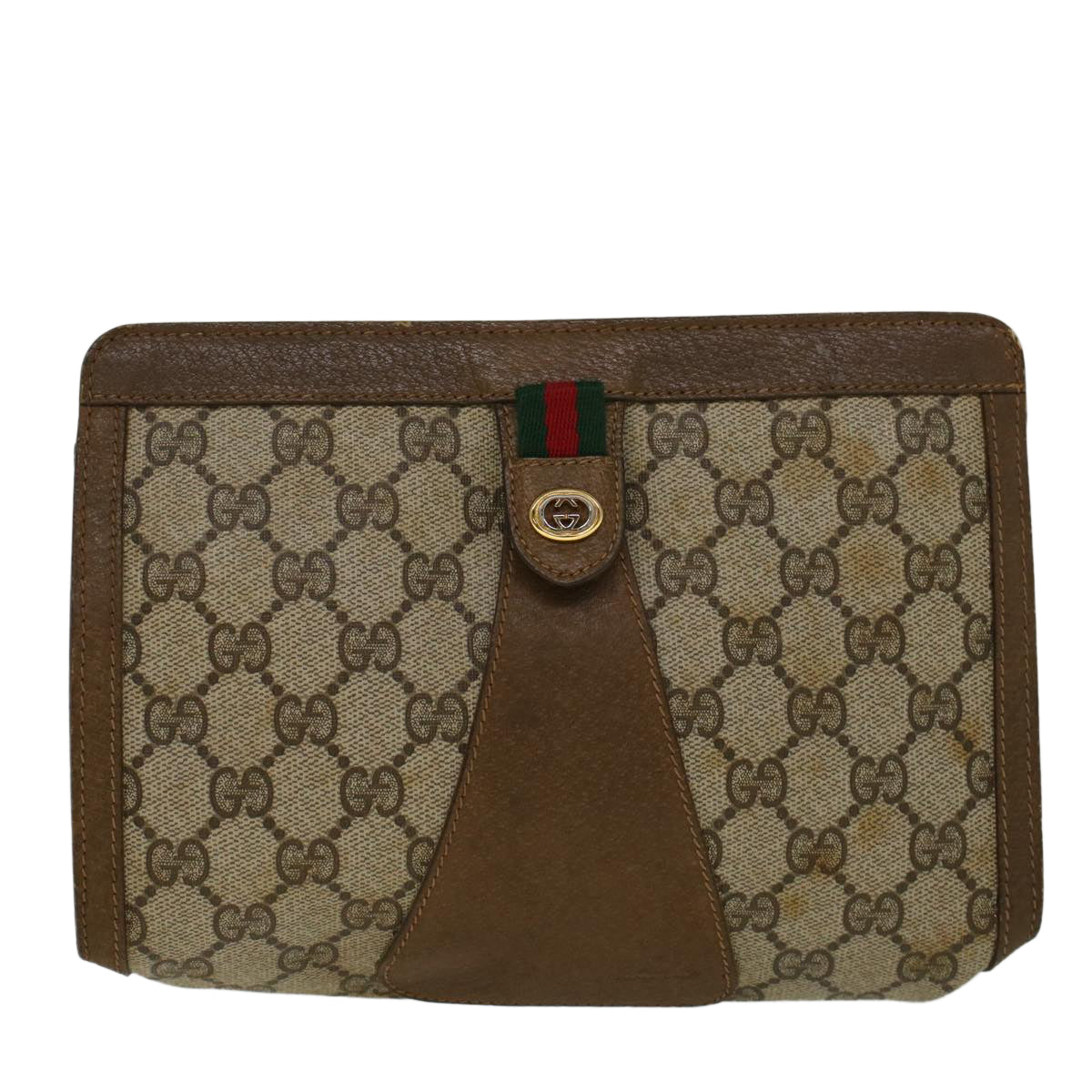 GUCCI GG Supreme Web Sherry Line Clutch Bag Beige Red Green 89 01 032 Auth 56612