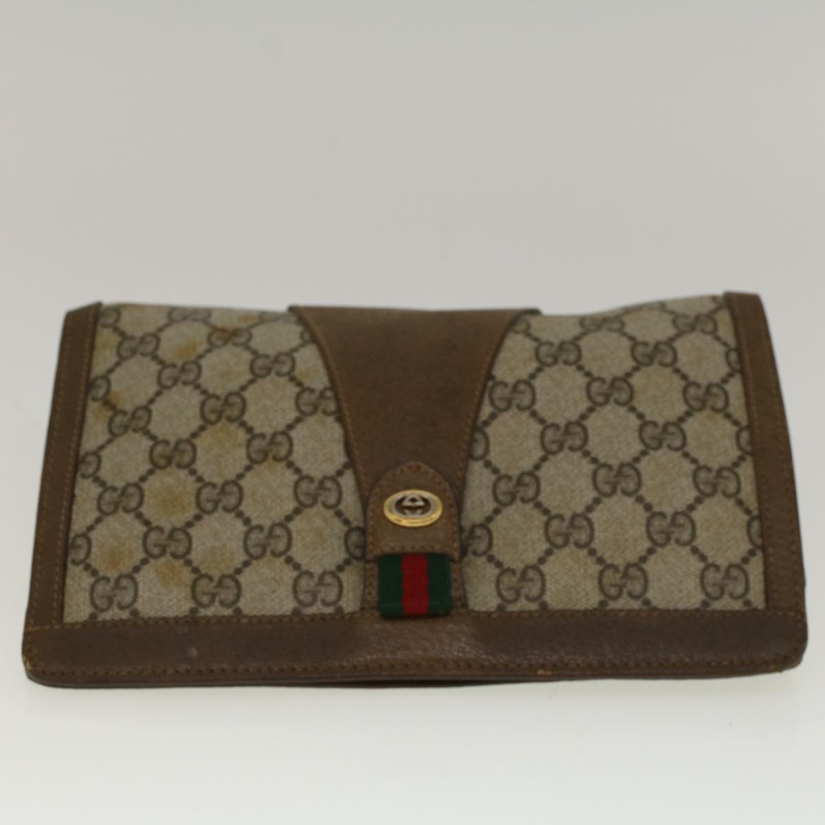 GUCCI GG Supreme Web Sherry Line Clutch Bag Beige Red Green 89 01 032 Auth 56612