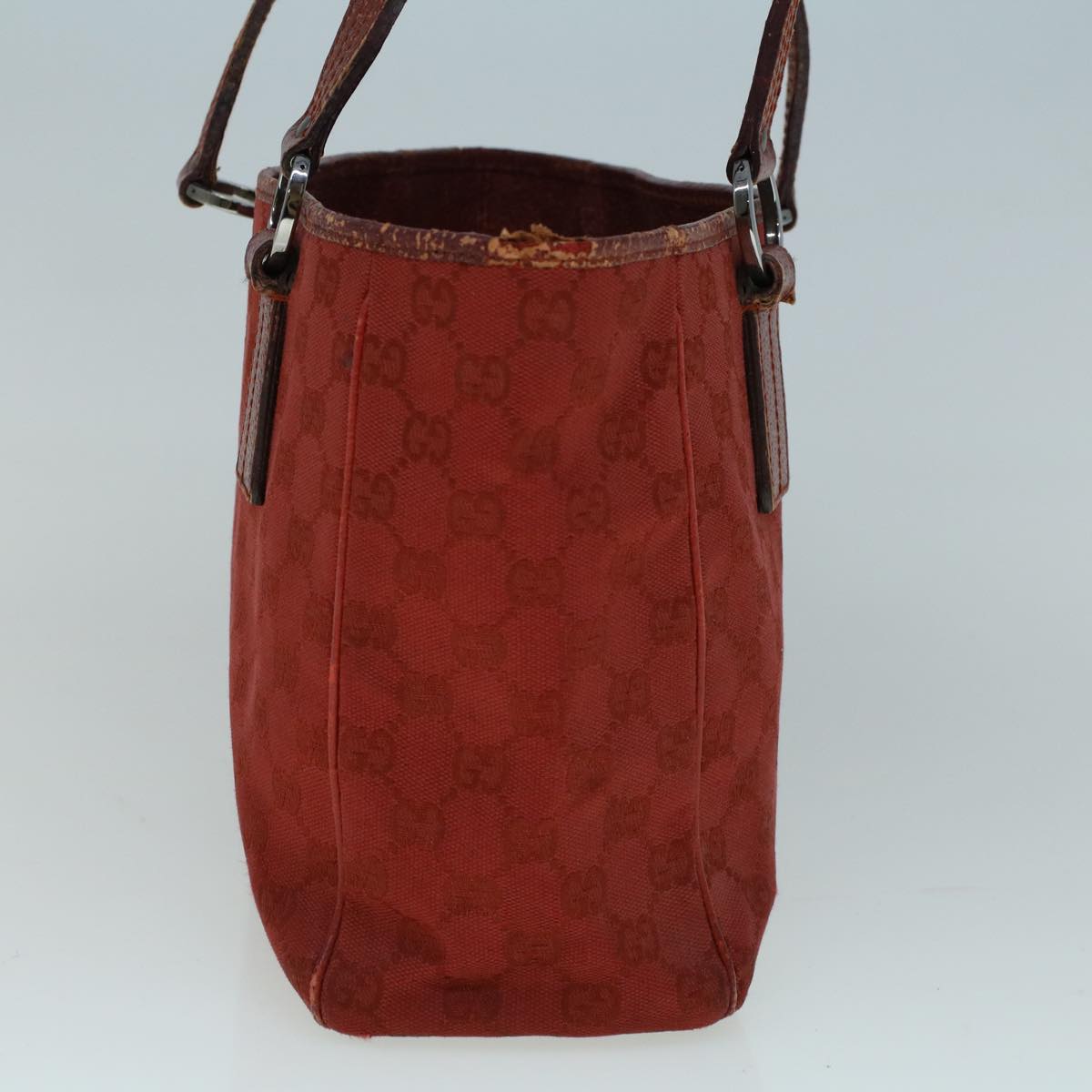 GUCCI GG Canvas Hand Bag Red 113019 Auth 56624