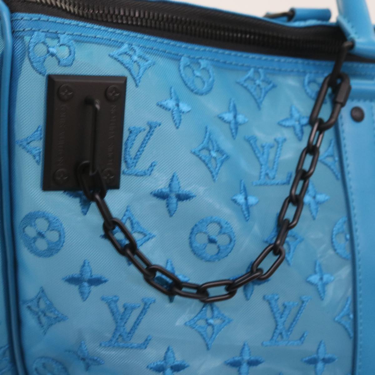 LOUIS VUITTON Monogram Mesh Keepall Triangle 50 Bag Blue M45048 LV Auth 56647A