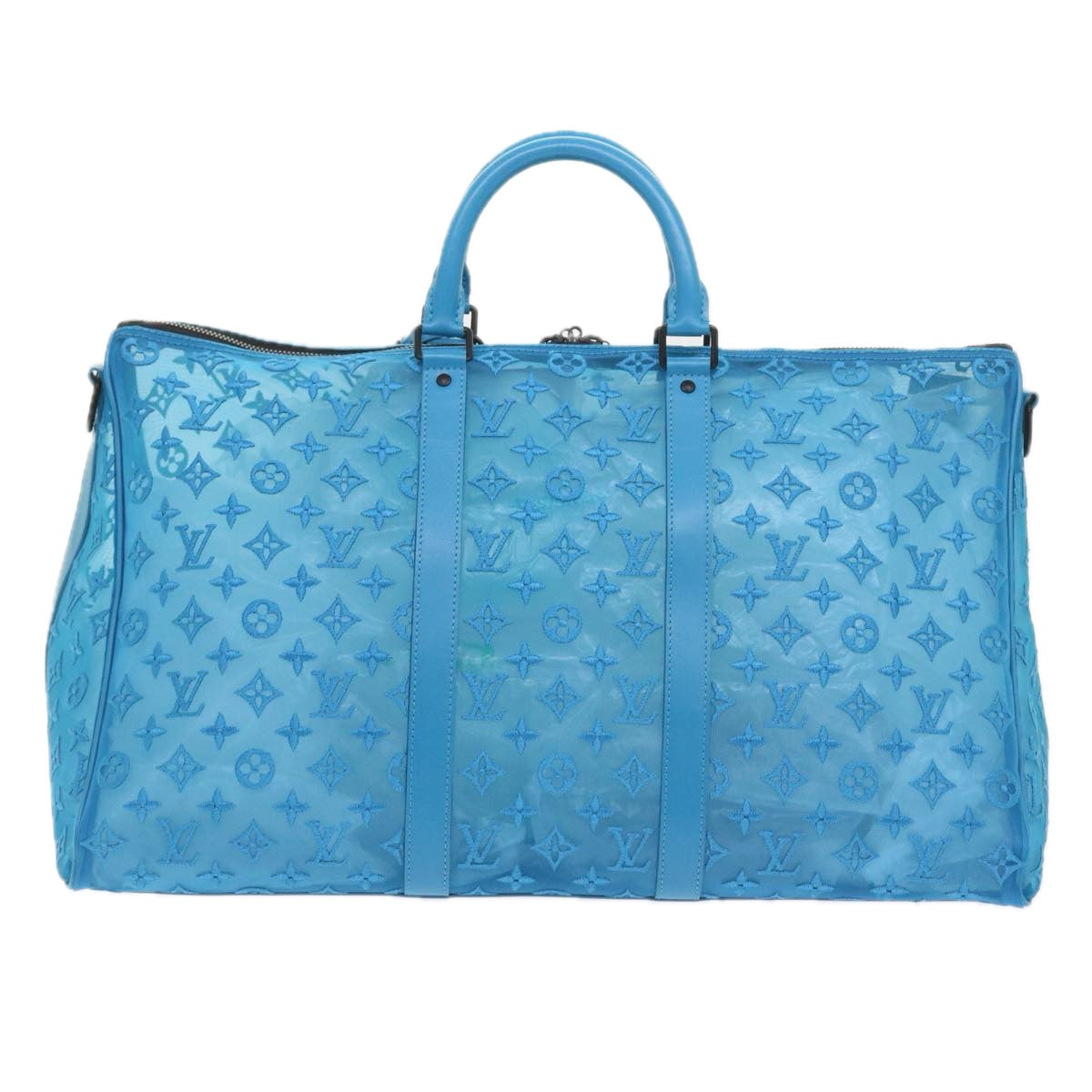 LOUIS VUITTON Monogram Mesh Keepall Triangle 50 Bag Blue M45048 LV Auth 56647A