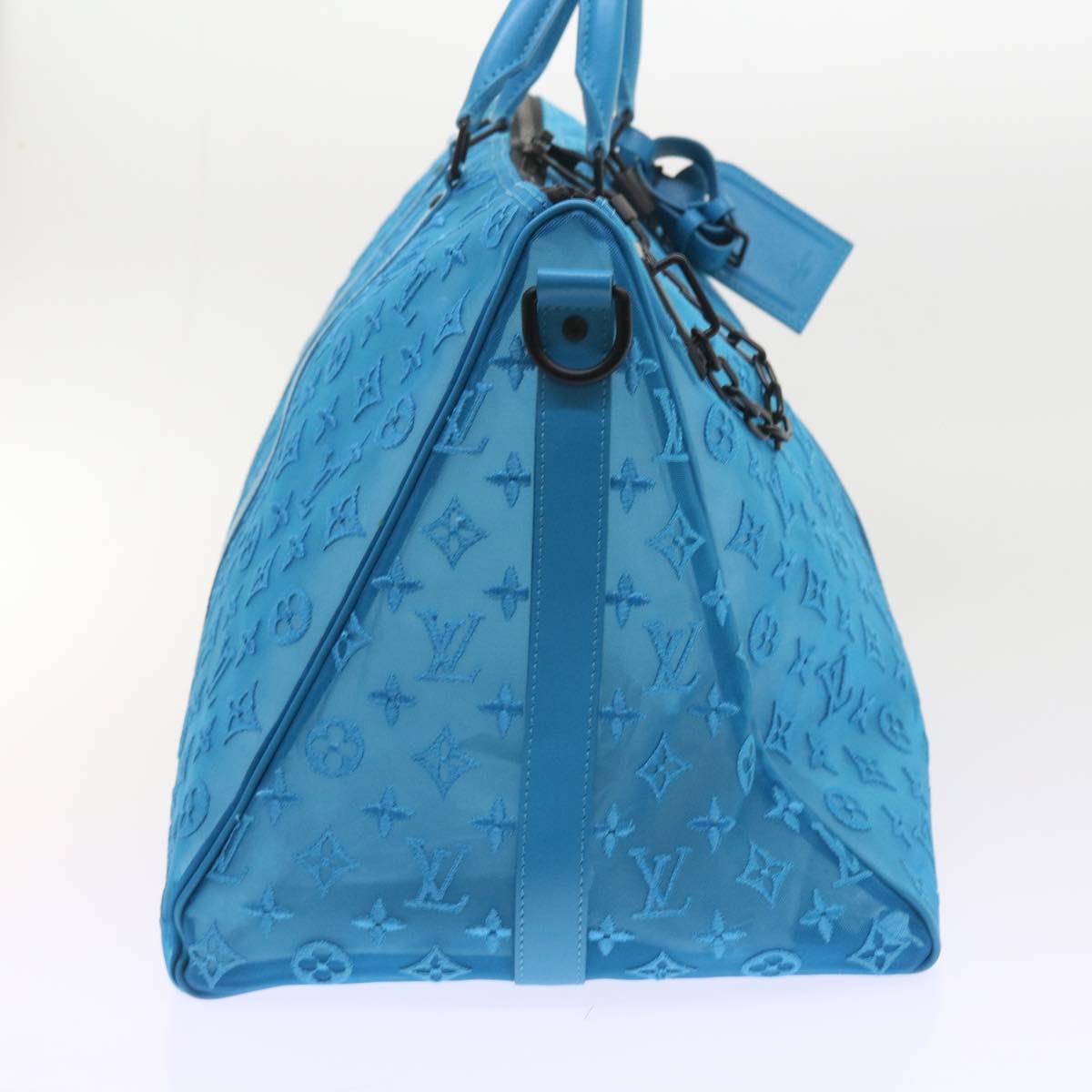 LOUIS VUITTON Monogram Mesh Keepall Triangle 50 Bag Blue M45048 LV Auth 56647A