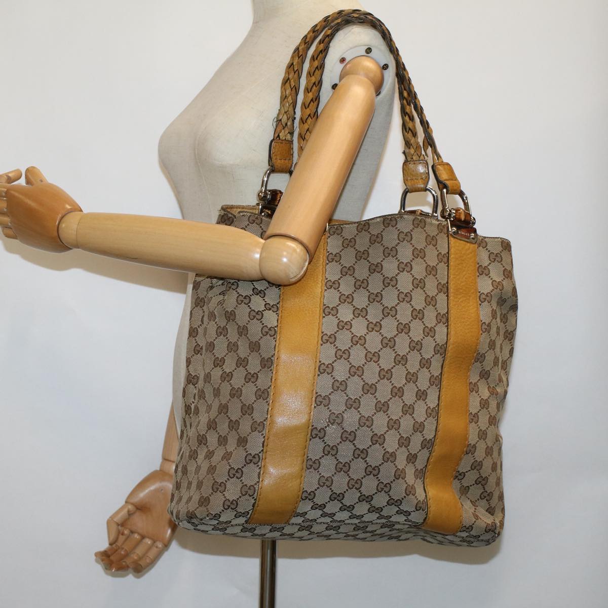 GUCCI GG Canvas Tote Bag Beige 232946 Auth 56649