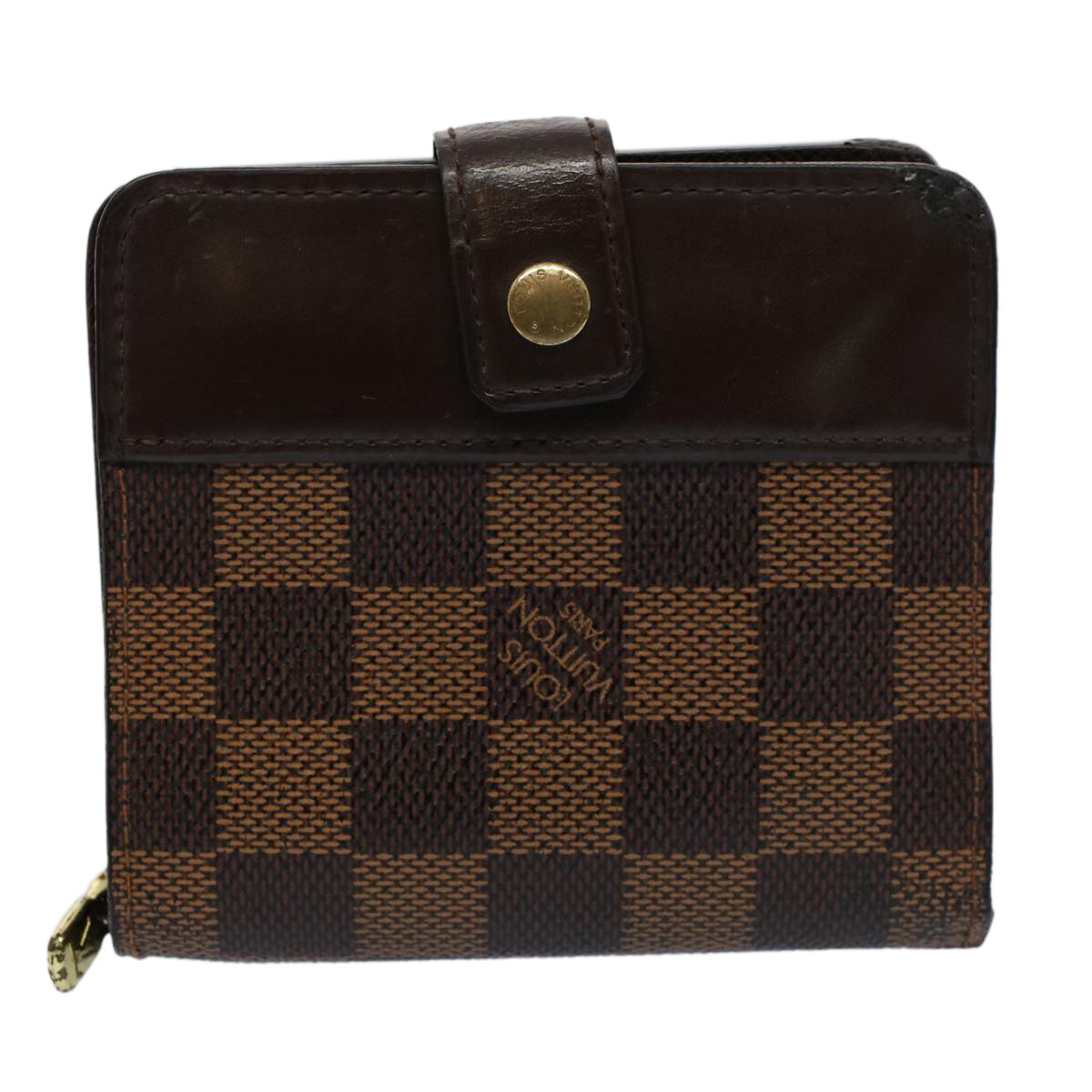 LOUIS VUITTON Damier Ebene Compact Zip Wallet N61668 LV Auth 56693