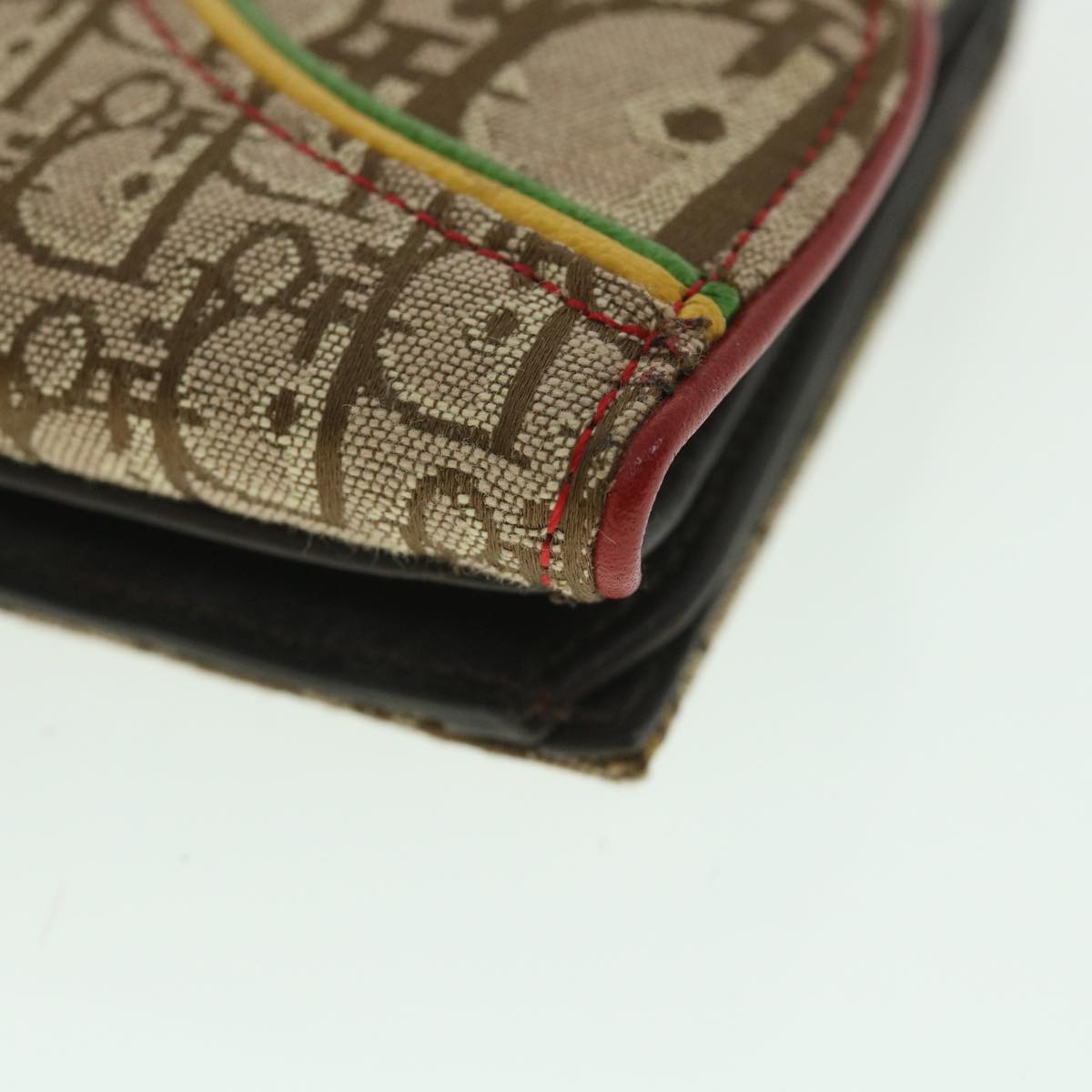 Christian Dior Trotter Canvas Rasta Color Long Wallet Beige Auth 56695