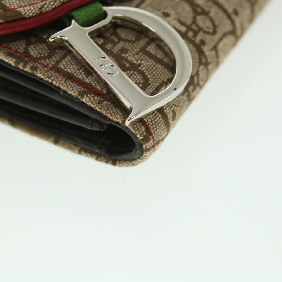 Christian Dior Trotter Canvas Rasta Color Long Wallet Beige Auth 56695