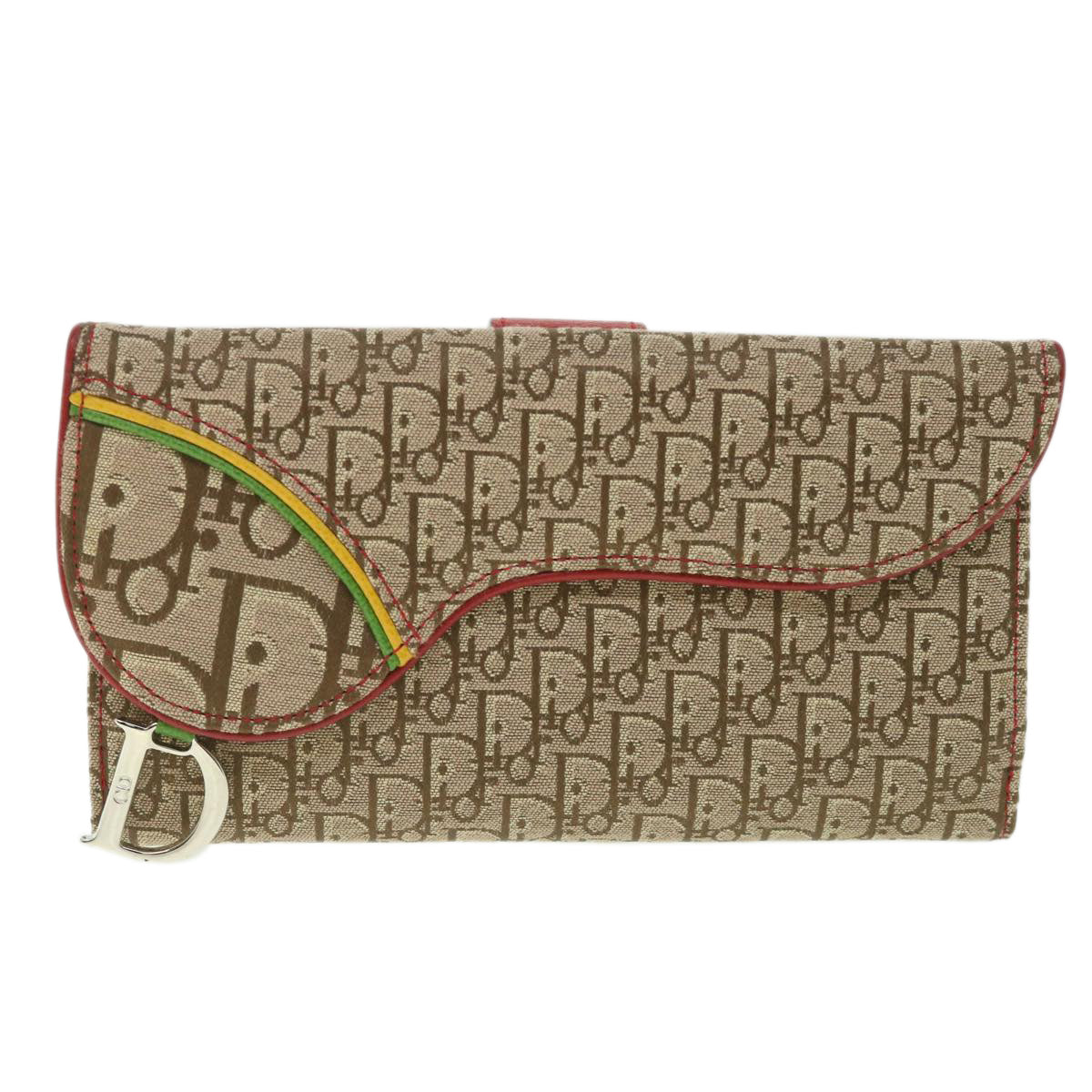 Christian Dior Trotter Canvas Rasta Color Long Wallet Beige Auth 56695