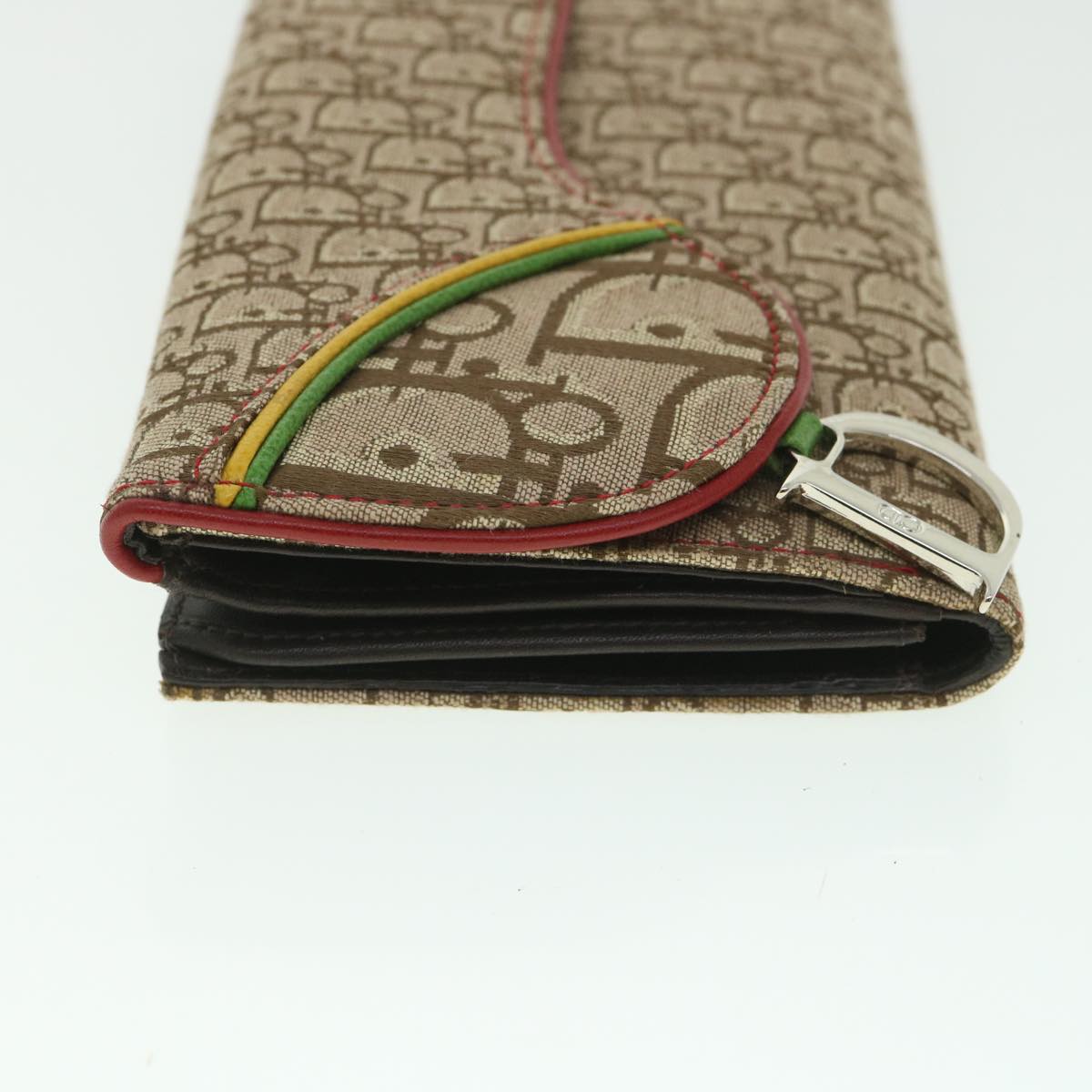 Christian Dior Trotter Canvas Rasta Color Long Wallet Beige Auth 56695