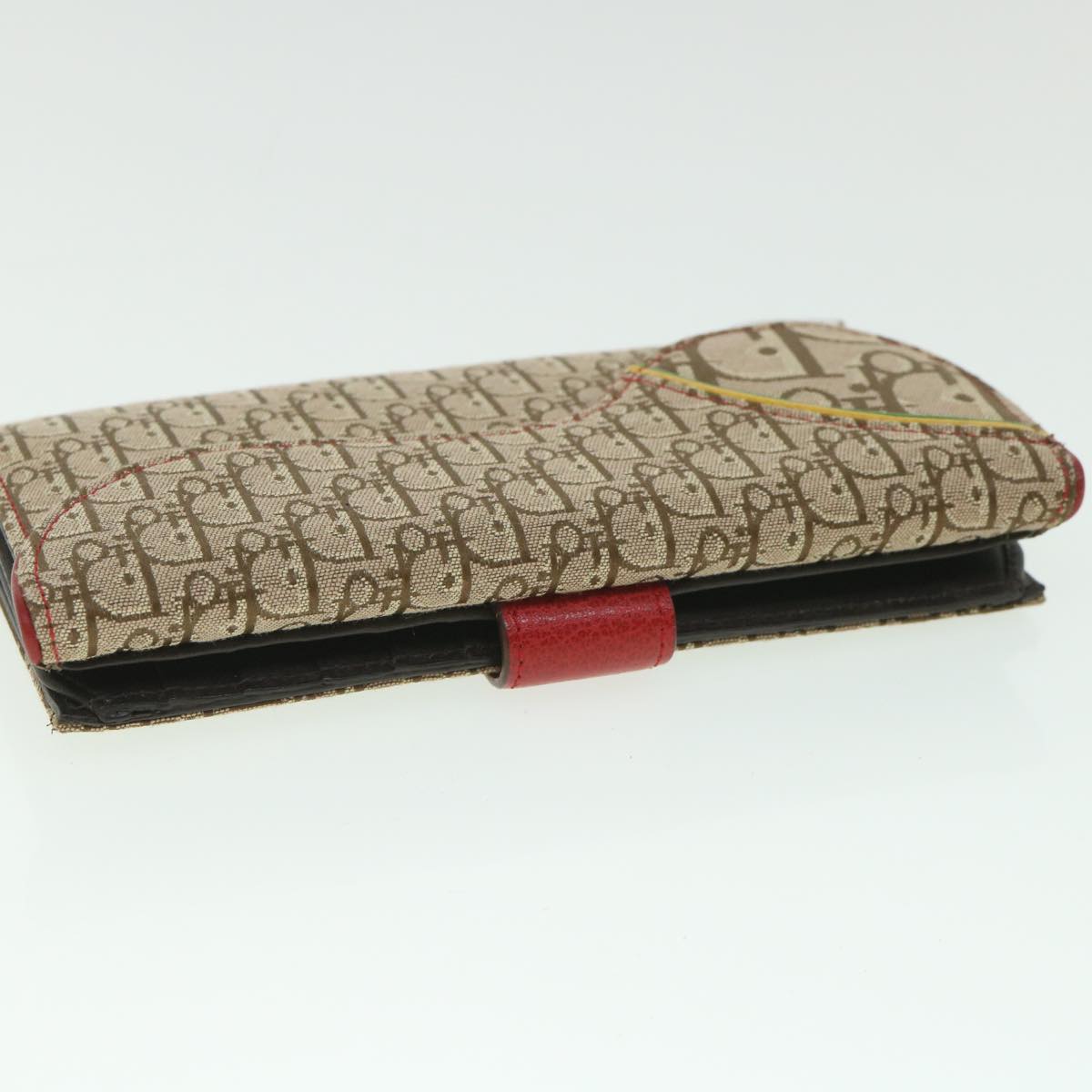 Christian Dior Trotter Canvas Rasta Color Long Wallet Beige Auth 56695