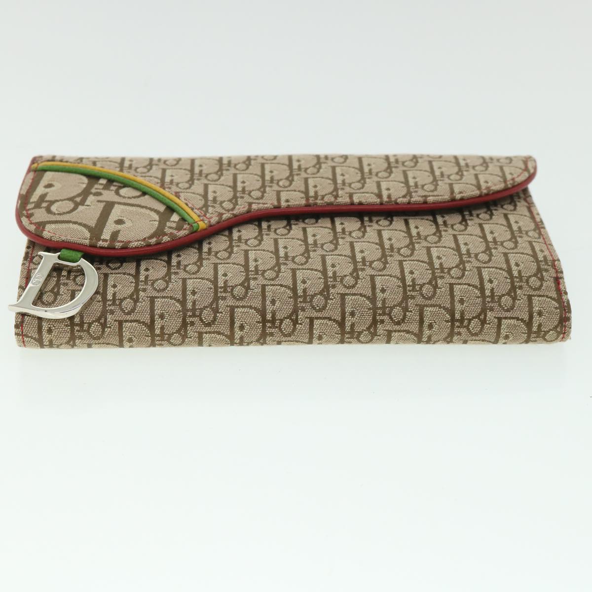 Christian Dior Trotter Canvas Rasta Color Long Wallet Beige Auth 56695