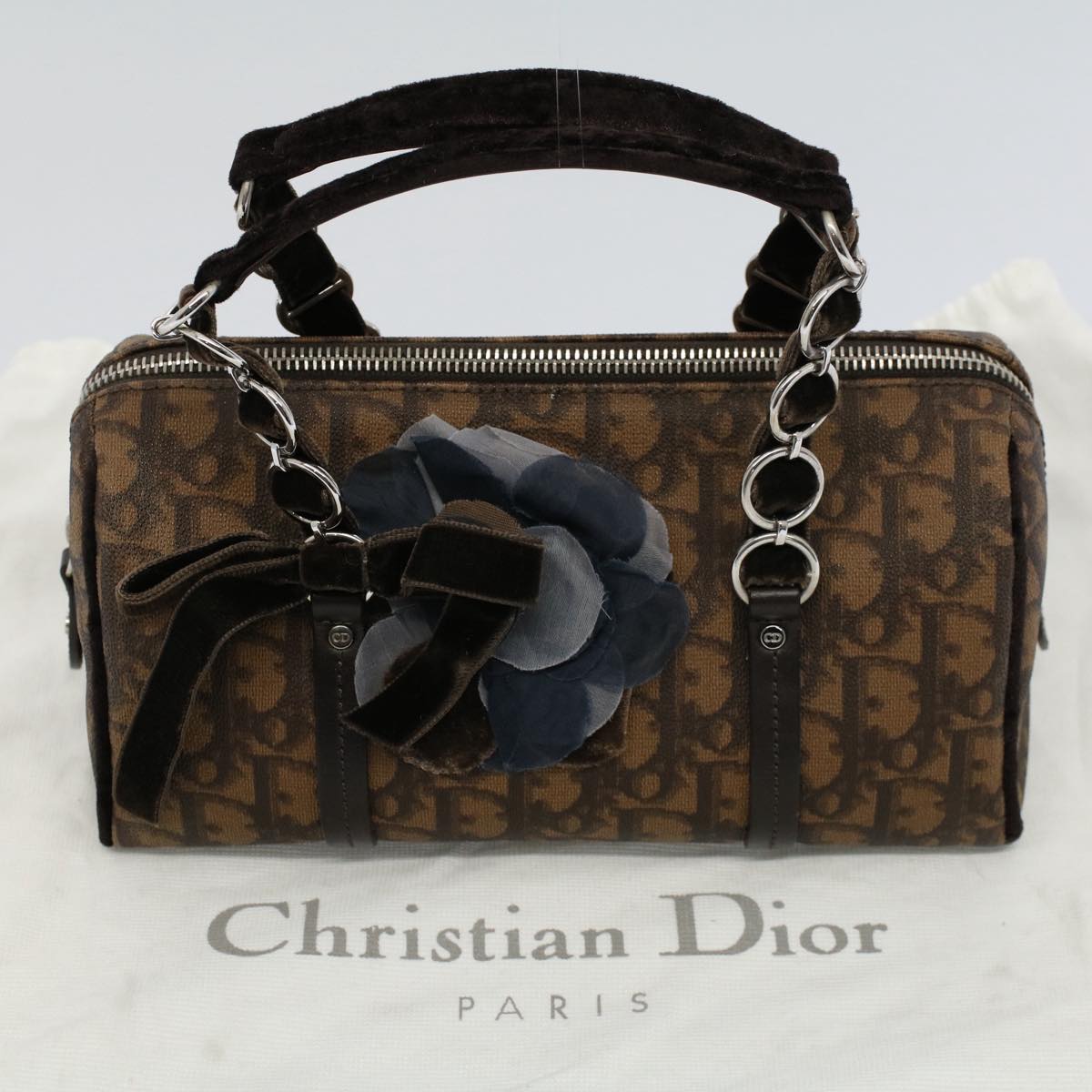 Christian Dior Trotter Romantic Hand Bag PVC Leather Brown 04-BO-0065 Auth 56708