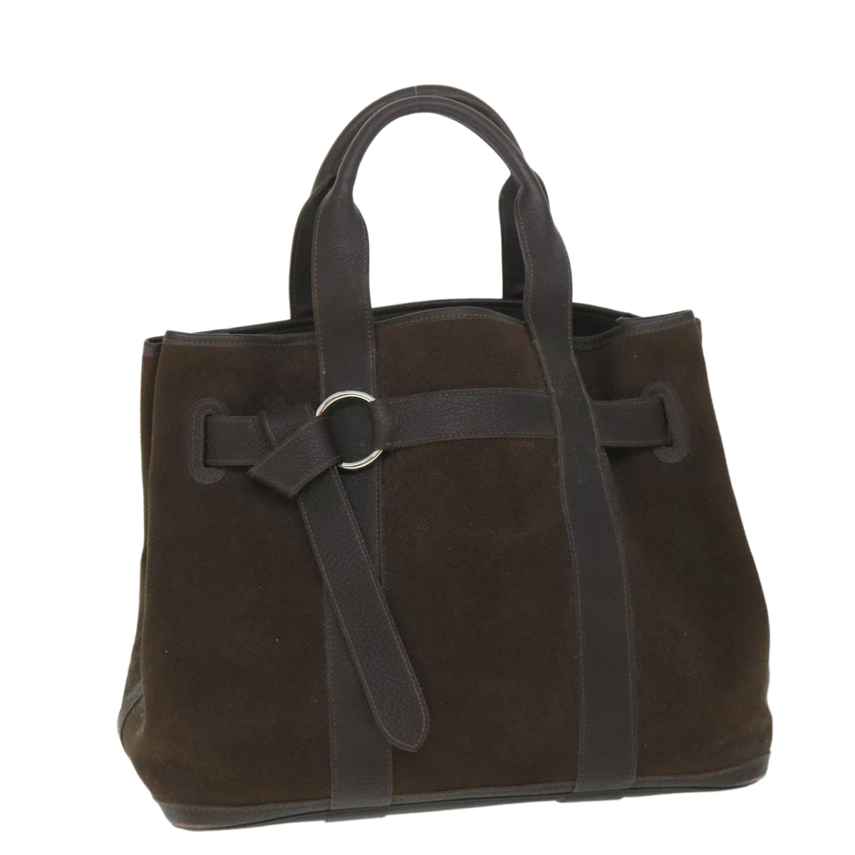 HERMES Petite Ceinture MM Tote Bag Canvas Brown Auth 56713