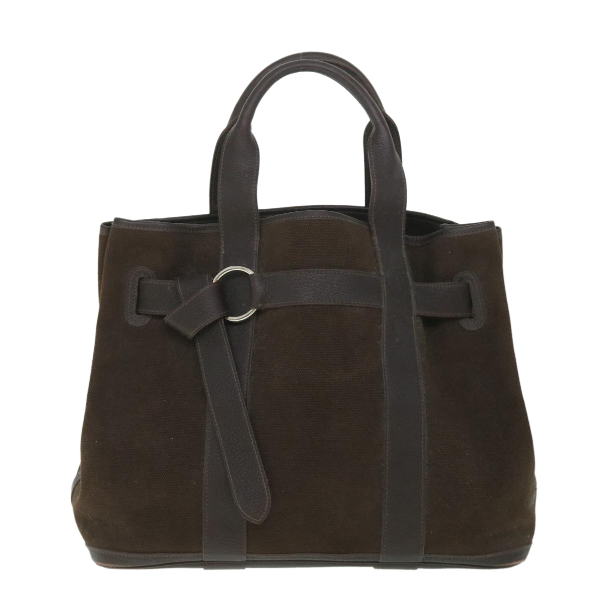 HERMES Petite Ceinture MM Tote Bag Canvas Brown Auth 56713