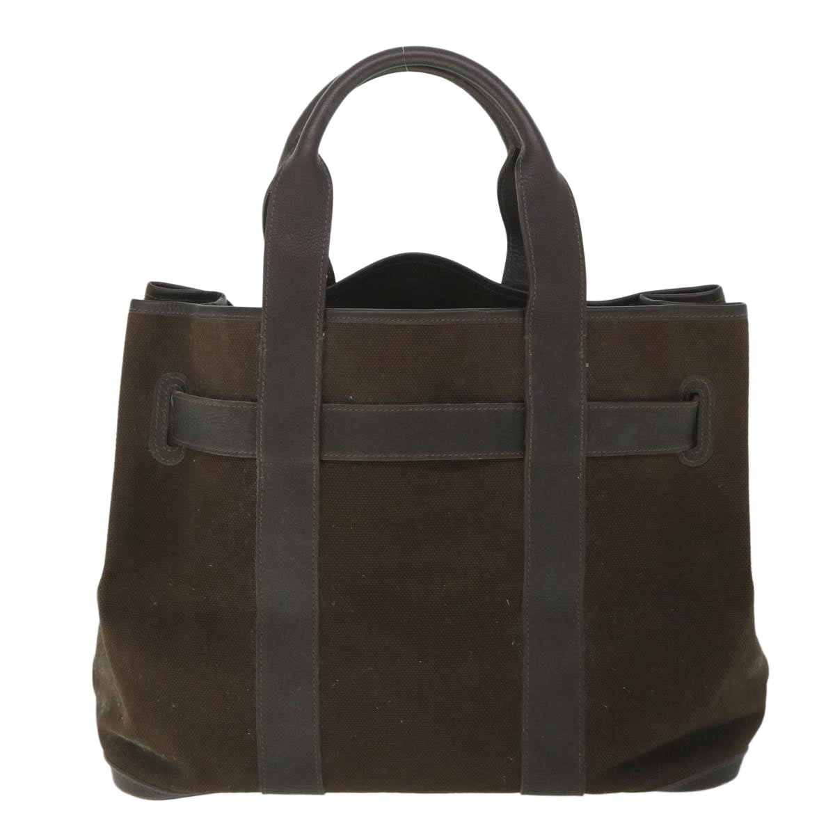 HERMES Petite Ceinture MM Tote Bag Canvas Brown Auth 56713