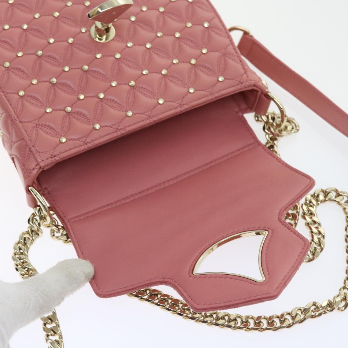 BVLGARI Shoulder Bag Leather Pink 385430 Auth 56753A