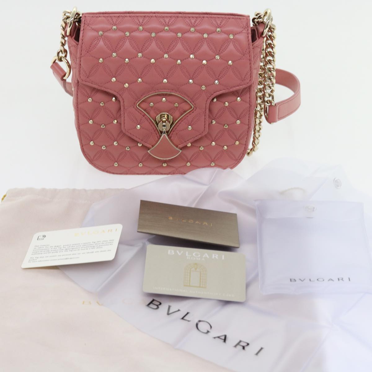 BVLGARI Shoulder Bag Leather Pink 385430 Auth 56753A