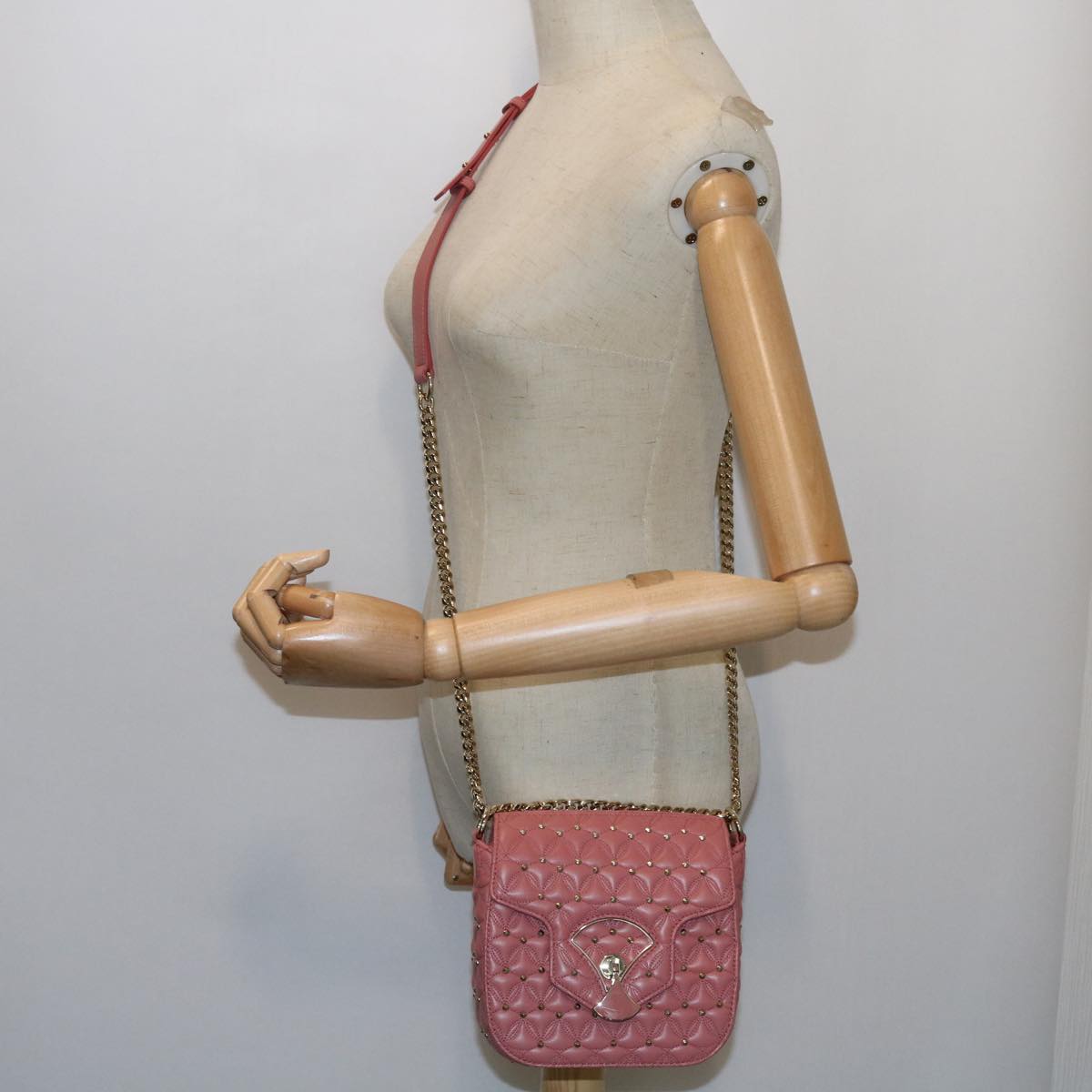 BVLGARI Shoulder Bag Leather Pink 385430 Auth 56753A