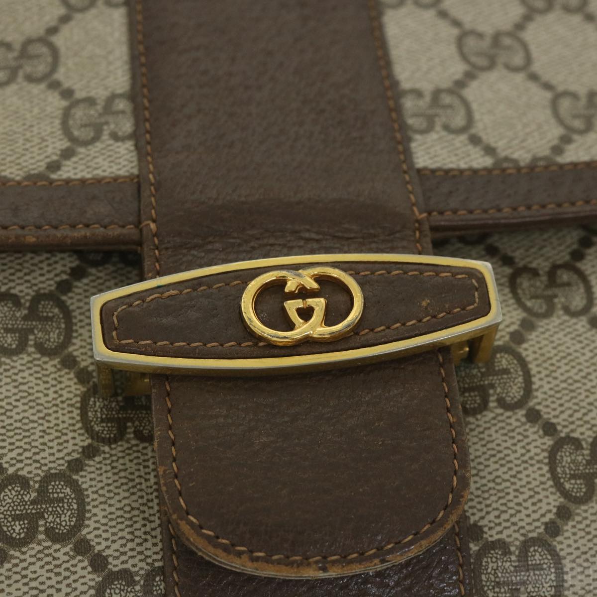 GUCCI GG Supreme Shoulder Bag PVC Leather Beige Auth 56773