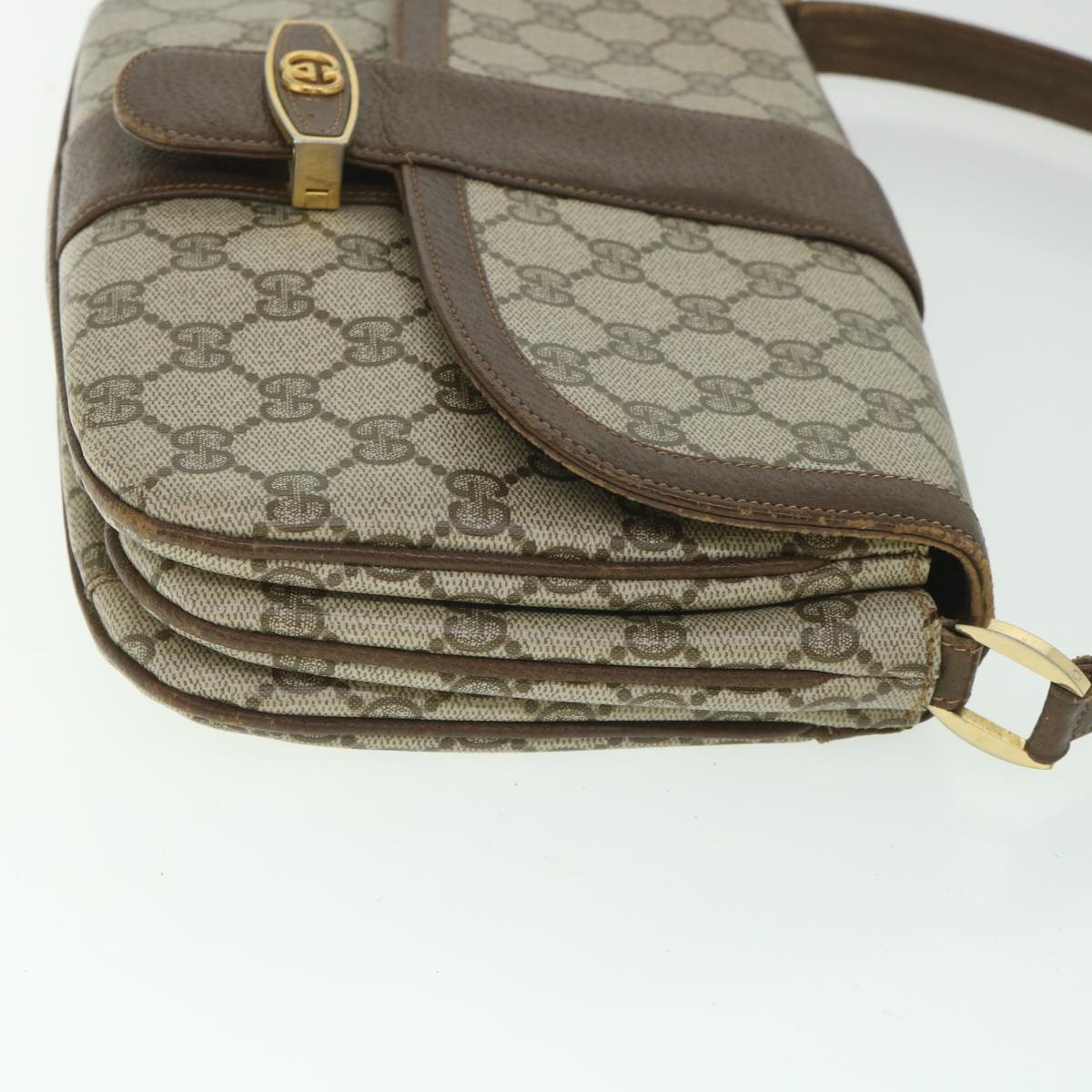 GUCCI GG Supreme Shoulder Bag PVC Leather Beige Auth 56773