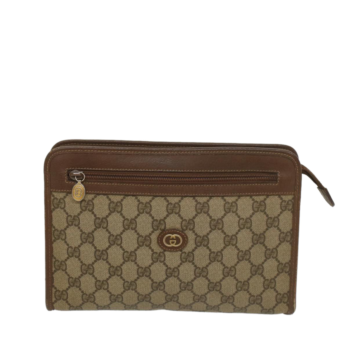 GUCCI GG Supreme Clutch Bag PVC Leather Beige 014 122 6063 Auth 56780