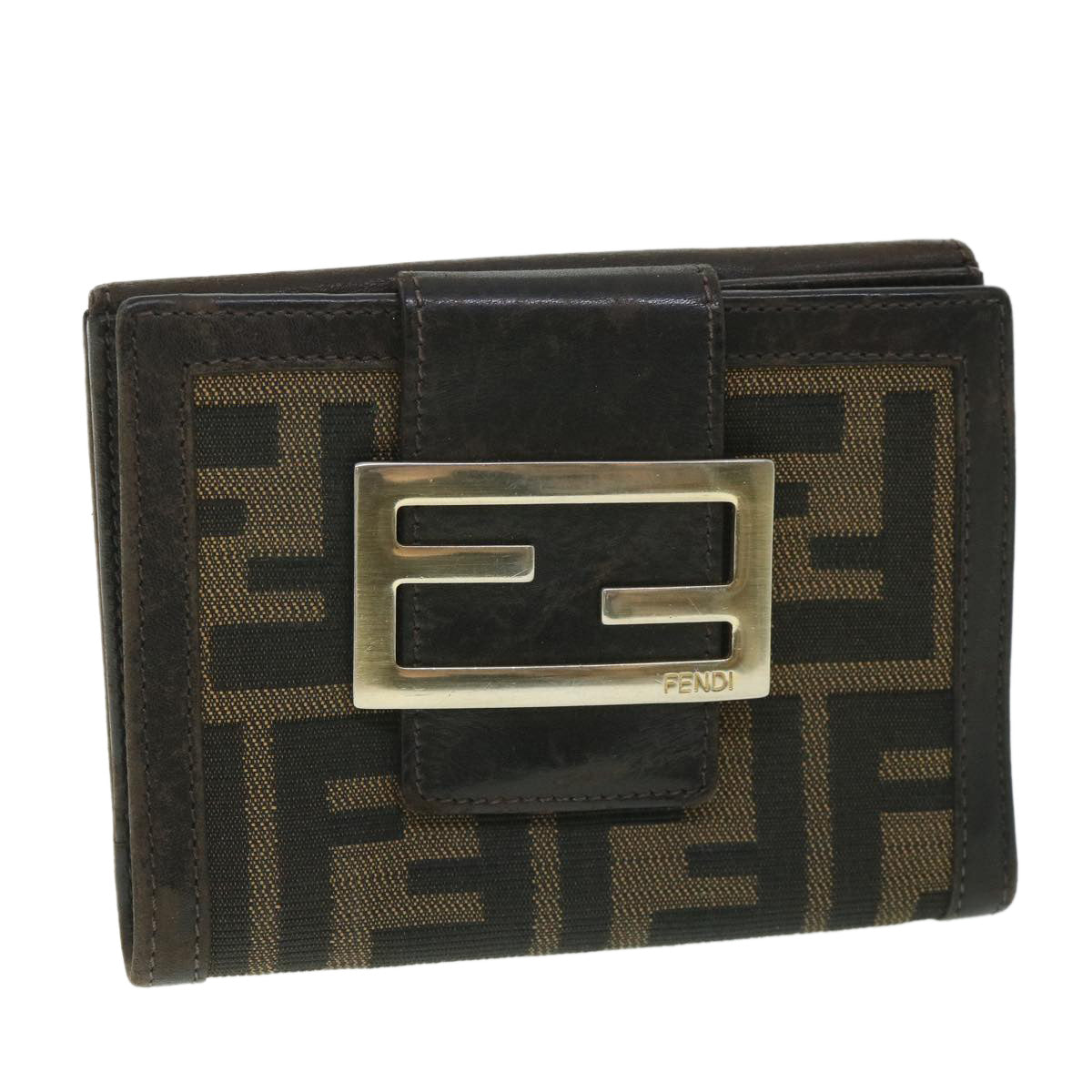 FENDI Zucca Canvas Wallet Black Brown Auth 56791