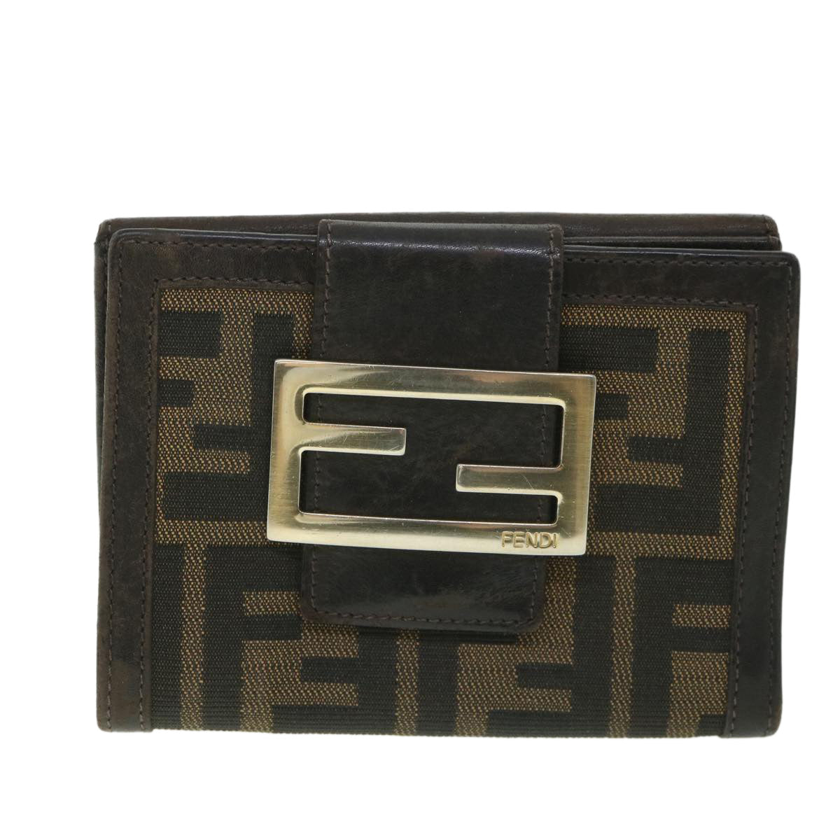 FENDI Zucca Canvas Wallet Black Brown Auth 56791