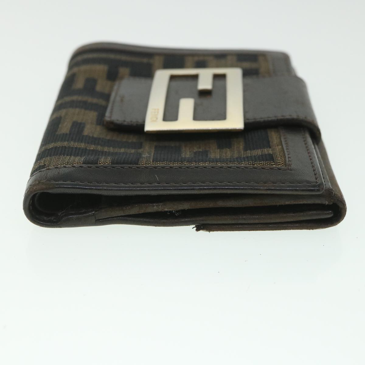 FENDI Zucca Canvas Wallet Black Brown Auth 56791