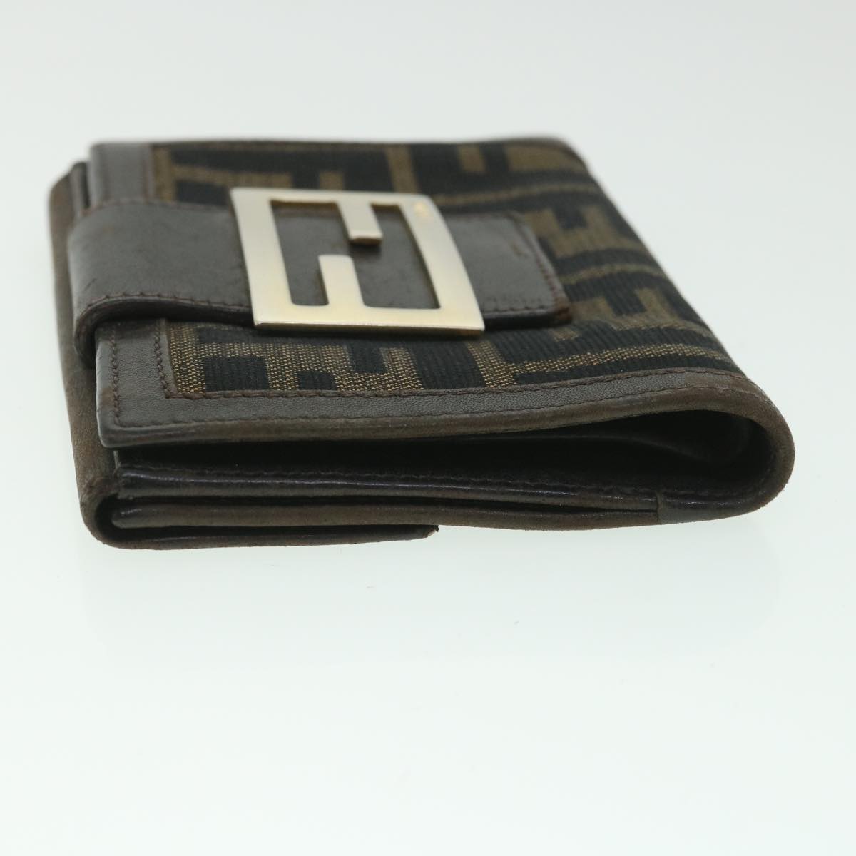 FENDI Zucca Canvas Wallet Black Brown Auth 56791