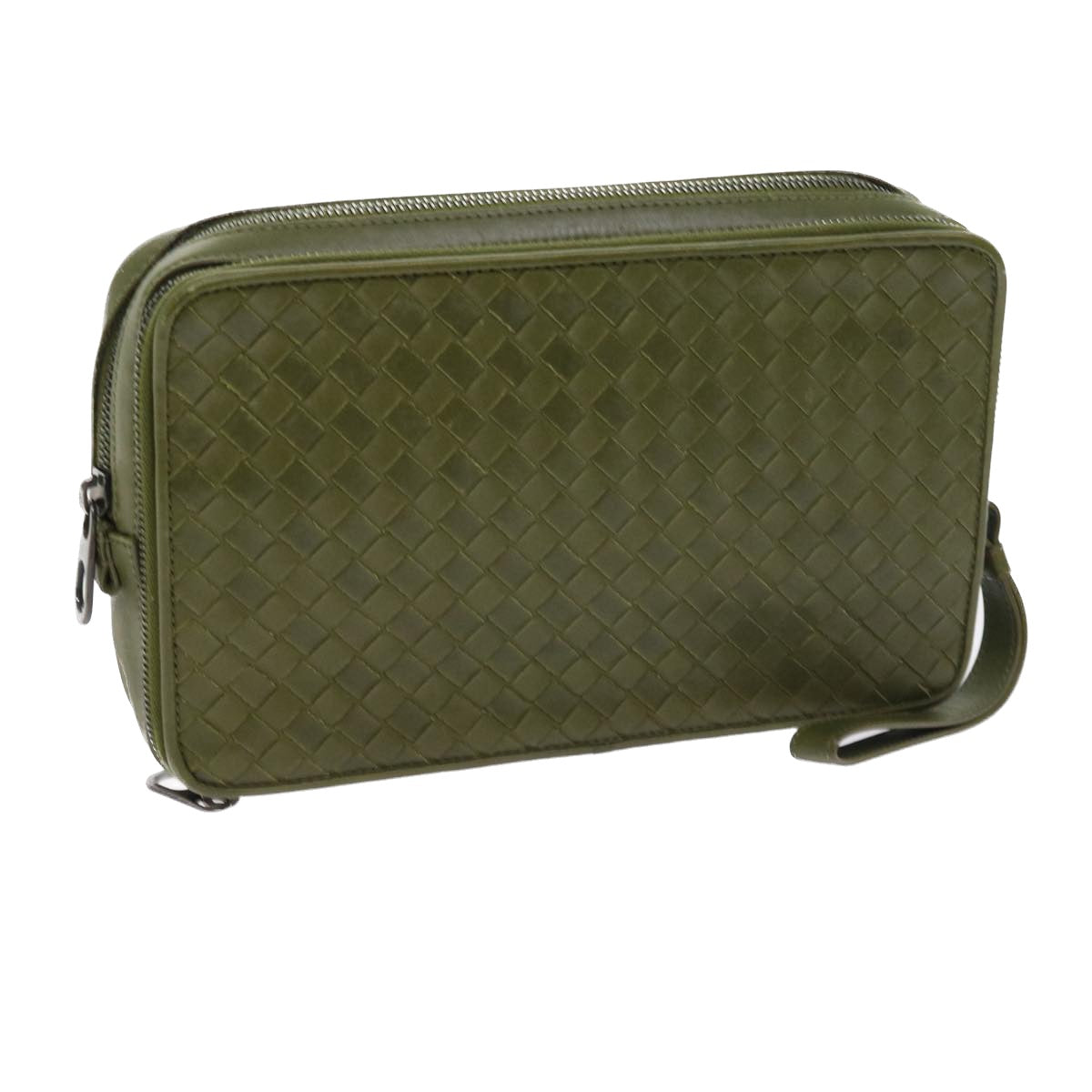 BOTTEGAVENETA INTRECCIATO Clutch Bag Leather Green Auth 56877