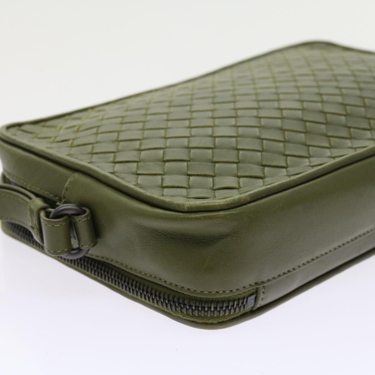 BOTTEGAVENETA INTRECCIATO Clutch Bag Leather Green Auth 56877