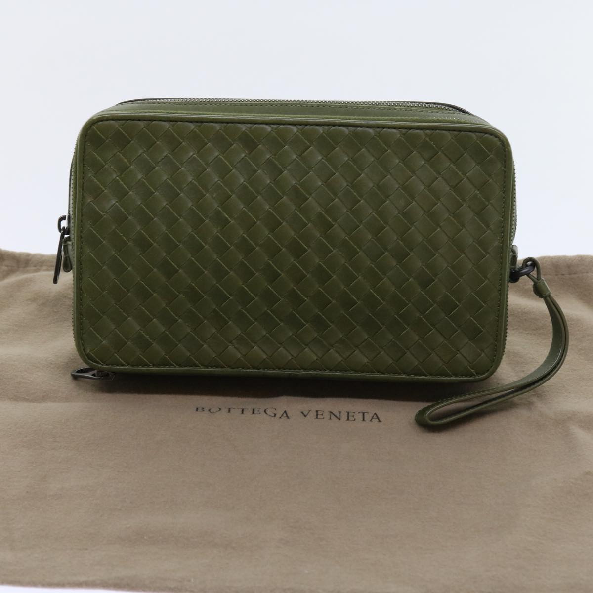 BOTTEGAVENETA INTRECCIATO Clutch Bag Leather Green Auth 56877